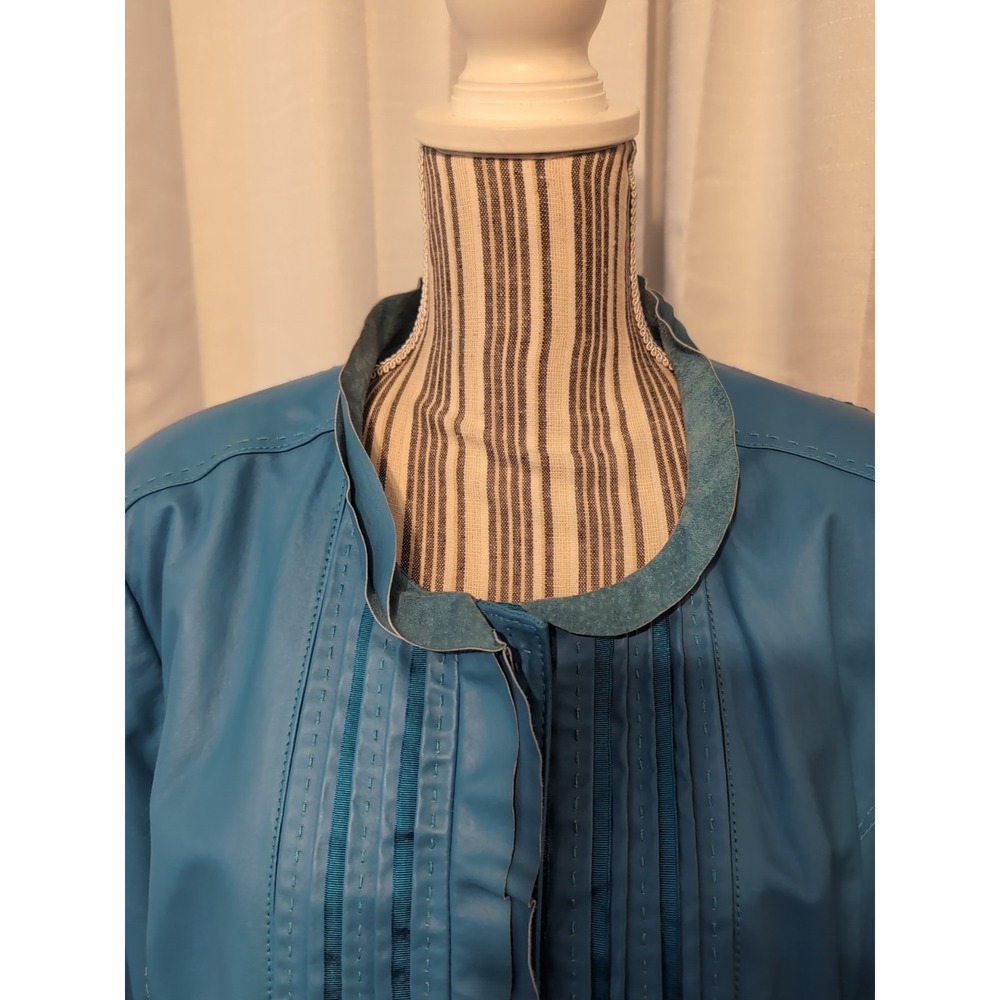 Vintage Y2K Terry Lewis Women's Blue Leather Jacket Size XL - Picture 3 of 13